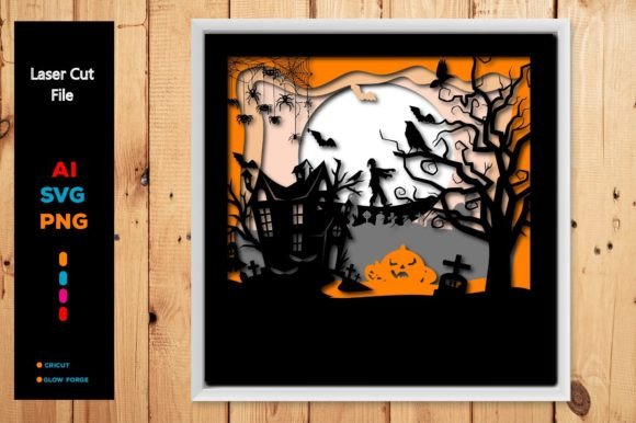 3D Halloween Laser Cut Shadow Box for Autumn