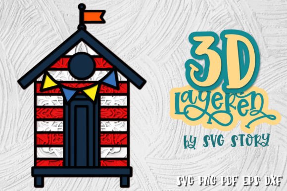 3D Layered Beach House Nautical SVG for Laser Cutting