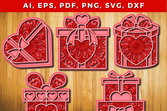3D Layered Gift Box with Heart SVG for Laser Cutting