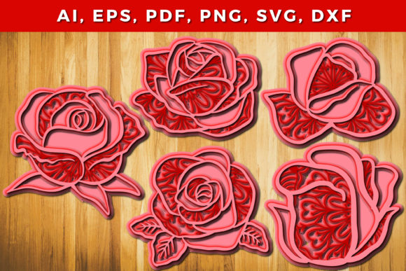 3D Layered Rose SVG Bundle for Laser Cutting Wall Decor