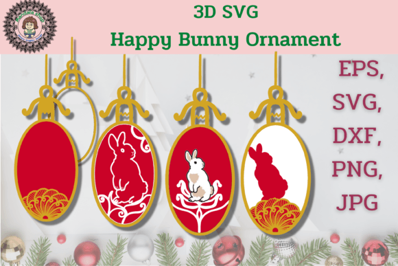 3D SVG Bunny Ornaments for Spring Laser Cutting