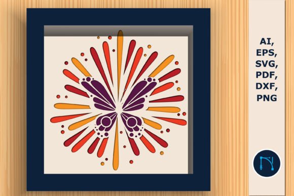 Butterfly with Firework Shadow Box SVG for Laser Cutting