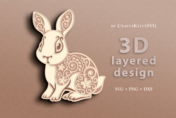 Floral Bunny 3D Layered SVG for Spring Laser Cutting