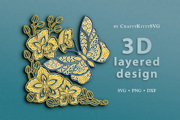 Floral Butterfly 3D Layered SVG for Laser Cutting Wall Decor