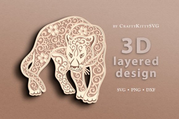 Floral Panther 3D Layered SVG for Laser Cutting Wall Decor