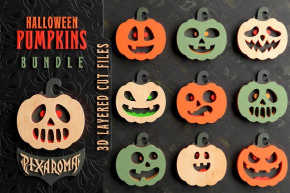 Halloween Pumpkins Bundle 3D Layered Cut for Autumn Laser Cutting