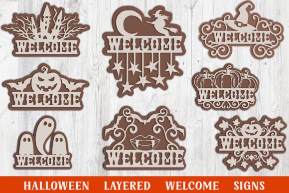 Halloween Welcome Signs 8 Layered SVG for Autumn Laser Cutting