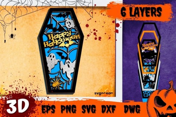 Happy Halloween Coffin 3D SVG for Autumn Laser Cutting