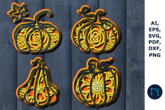 Layered 3D Pumpkin Paper Cut SVG Bundle for Laser Cutting