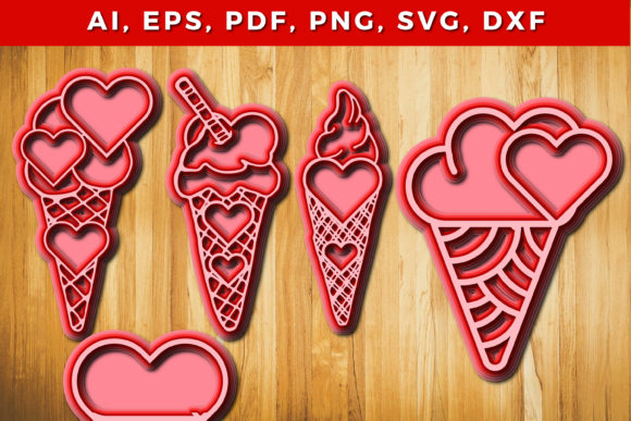 Layered Ice Cream with Heart 3D SVG Bundle for Laser Cutting
