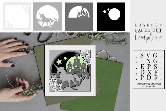 Layered Paper Cut Unicorn Castle: 3D SVG for Shadow Boxes