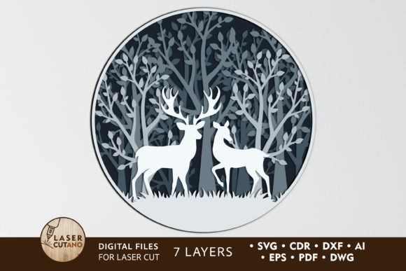 Multilayer Cut File PANNO DEER: 3D SVG for Shadow Boxes
