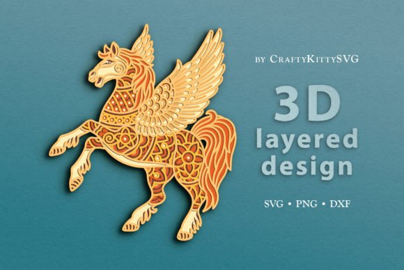 Pegasus Horse 3D Layered SVG Cut File for Laser Cutting Wall Decor