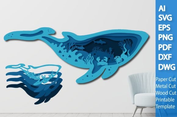 Summer Whale SVG for Laser Cutting & Wall Decor