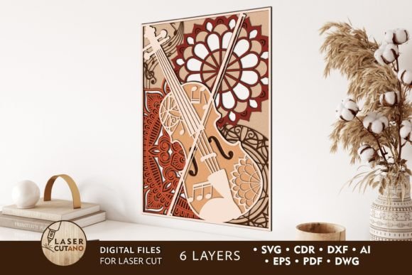 Violin 3D Laser Cut Template for Wall Decor