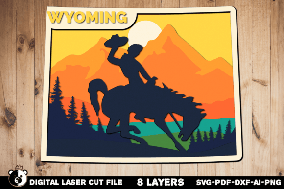 Wyoming SVG: 3D Layered Laser Cutting Wall Decor